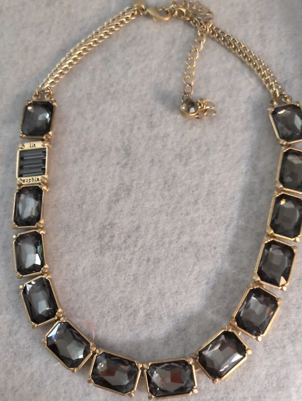 Lia Sophia Gold and Smoky Gray Faceted Stone Necklace